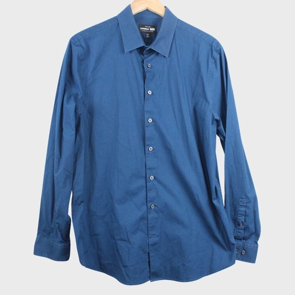 Express 1MX Mens Shirt Size Large Extra‎ Slim Stretched Cotton Button Up Career